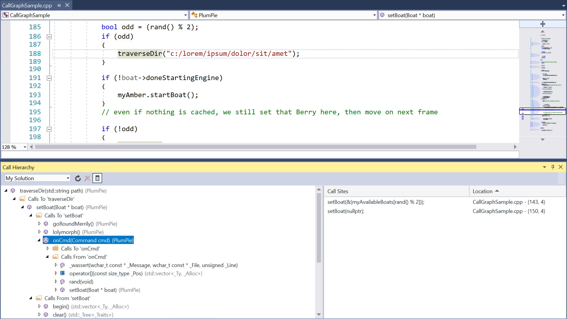 Screenshot of the call hierarchy feature in Visual Studio