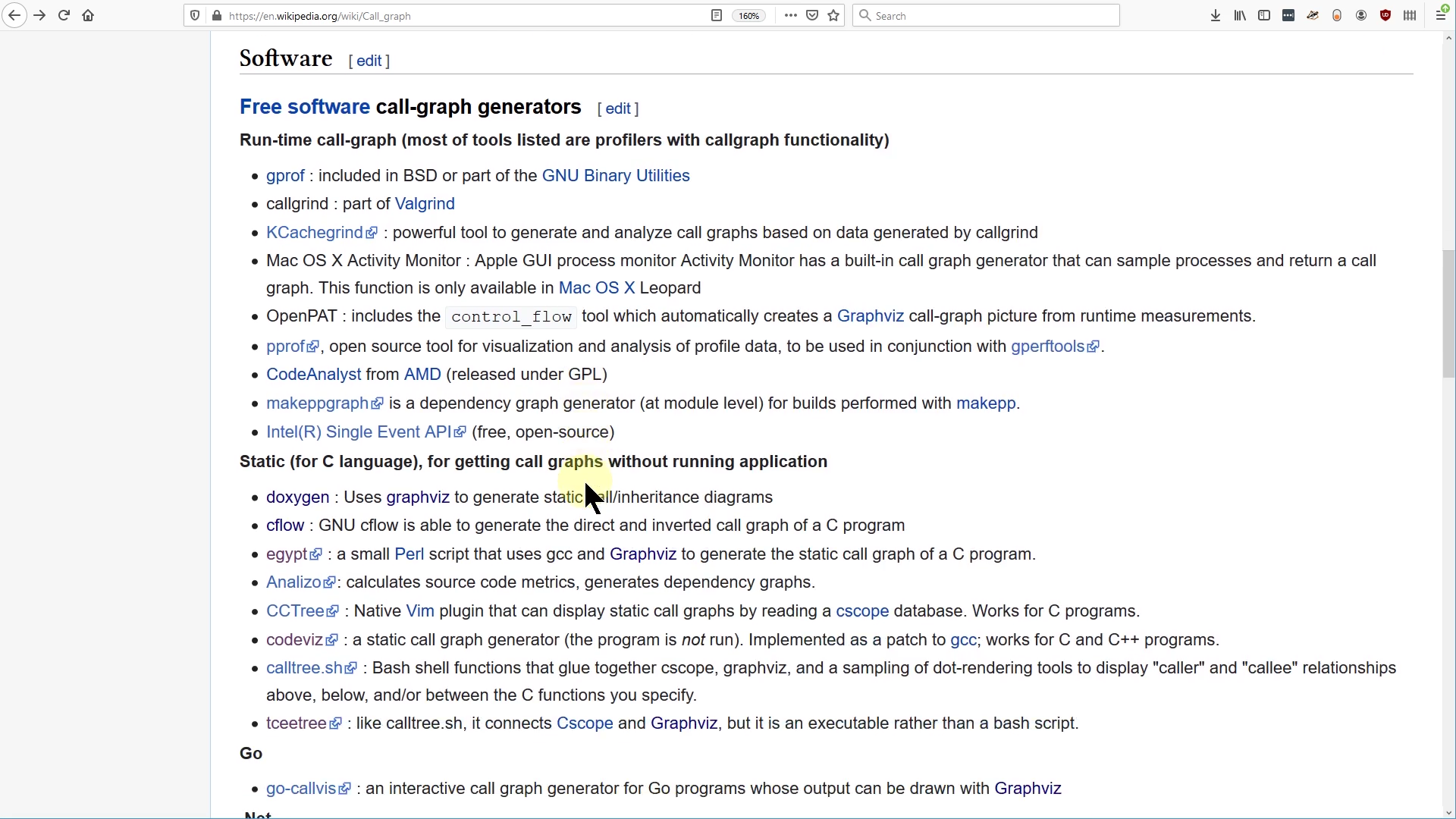 List of call graph generators on Wikipedia